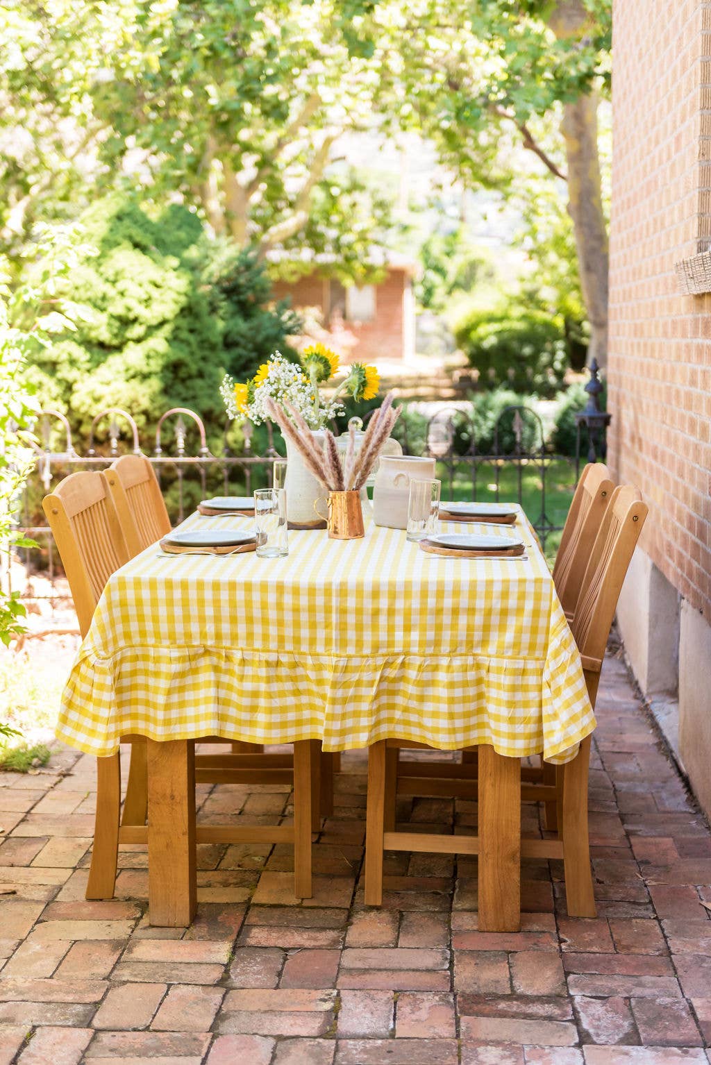 Yellow Ruffled Gingham Tablecloth