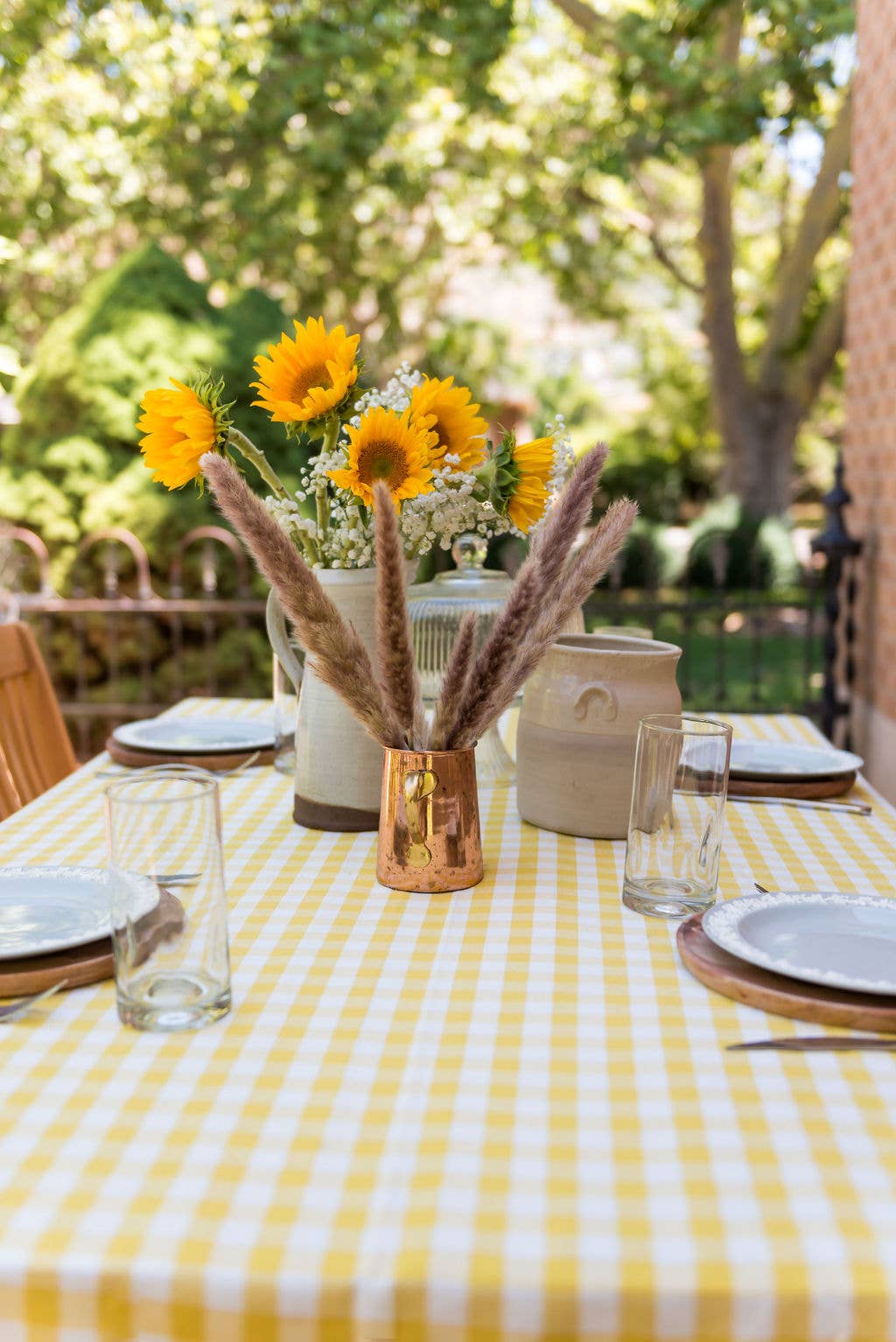 Yellow Ruffled Gingham Tablecloth